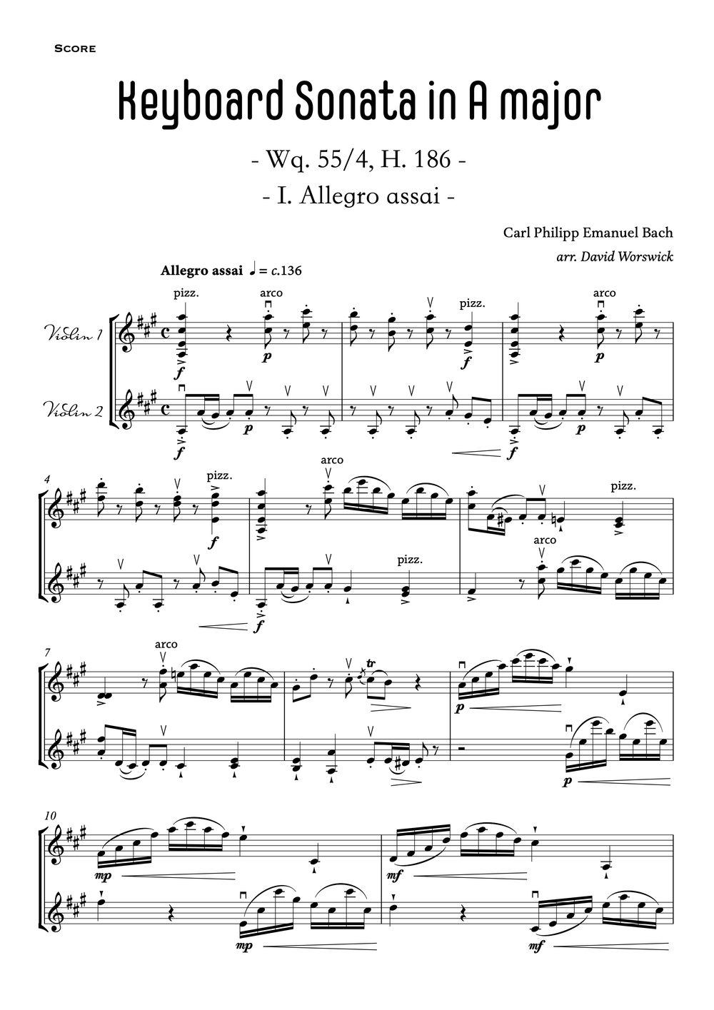 C.P.E. Bach - Keyboard Sonata in A major, H.186 — David Worswick